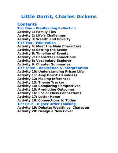 Little Dorrit Charles Dickens - 20 Differentiated Activities