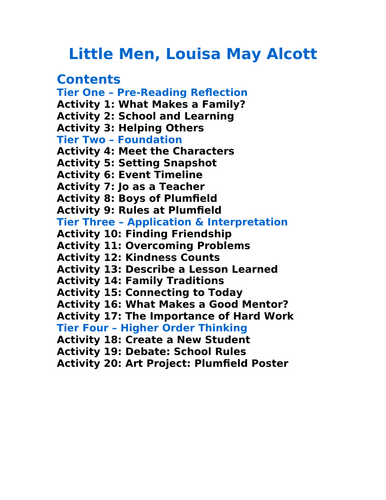 Little Men Louisa May Alcott - 20 Differentiated Activities