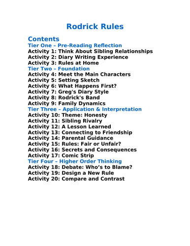 Rodrick Rules - 20 Differentiated Activities | Teaching Resources