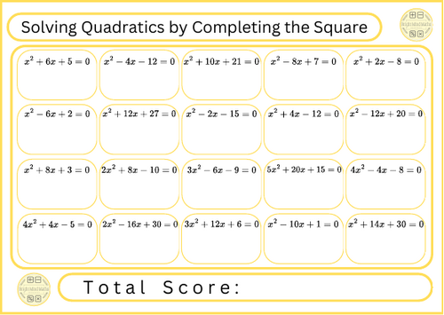 Solving Quadratics by Completing the Square - 20 Questions