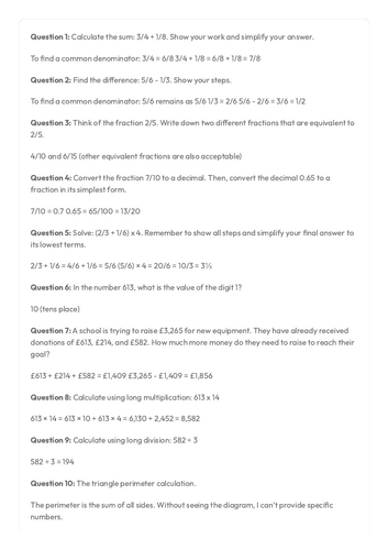 KS2 SATS Maths Year 6 Practice Assessment