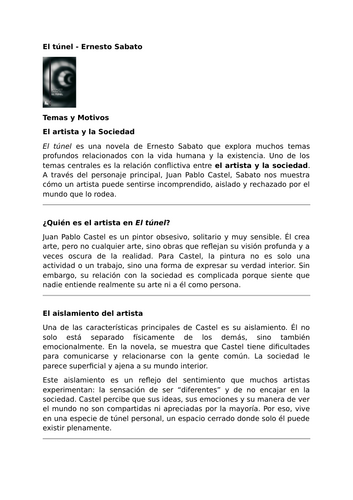 El túnel by Ernesto Sabato - Themes and Motifs – The Artist and Society