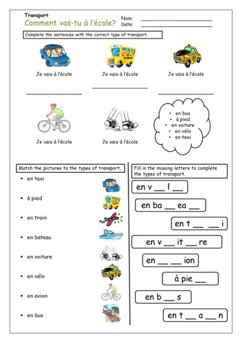 Comment vas-tu à l'école Learning Activity