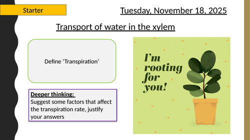 AQA A-Level New specification - 3.3.4.2 Transpiration (Mass transport in plants)