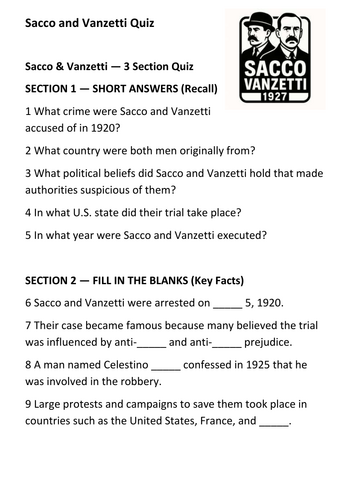 Sacco and Vanzetti Quiz