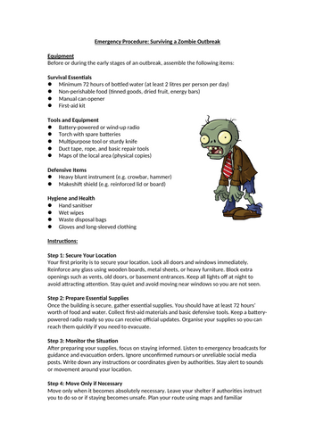 Writing To Inform - Instructions For Surviving a Zombie Outbreak