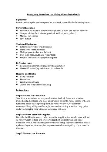 Writing To Inform - Instructions For Surviving a Zombie Outbreak