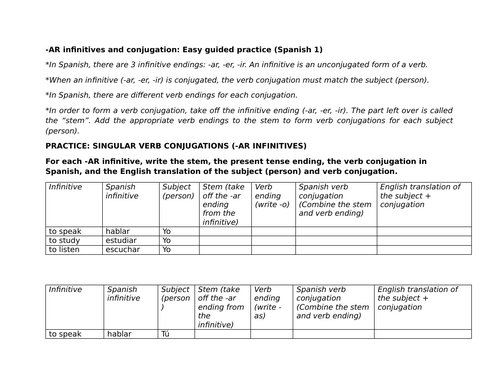 -AR infinitives and conjugation: Easy guided practice (Spanish 1)