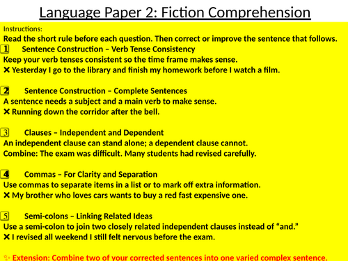 Grammar Recall Starters for KS3 and KS4