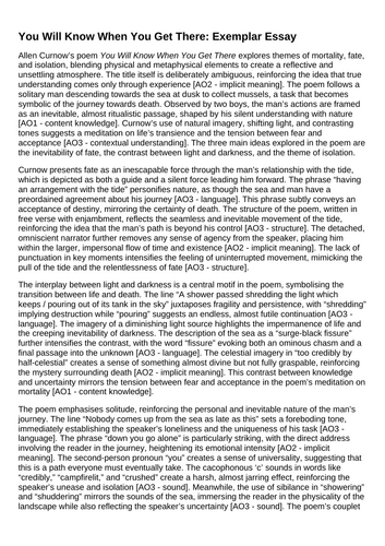 World Lit IGCSE Poetry Exemplar Essays