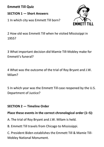 Emmett Till  Quiz