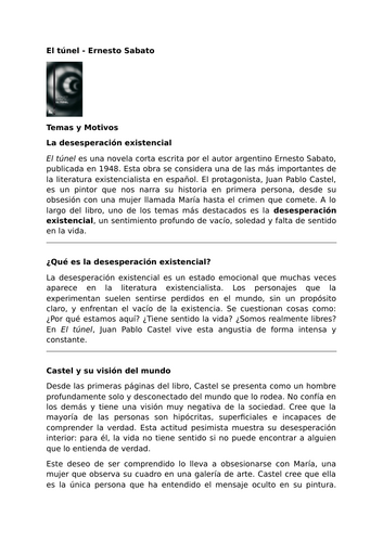 El túnel by Ernesto Sabato – Themes and Motifs – Existential Despair