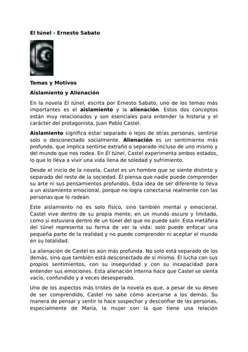 El túnel by Ernesto Sabato – Themes and Motifs – Isolation and Alienation