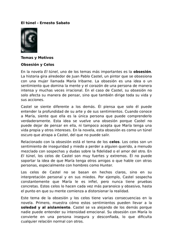 El túnel by Ernesto Sabato – Themes and Motifs – Obsession and Jealousy