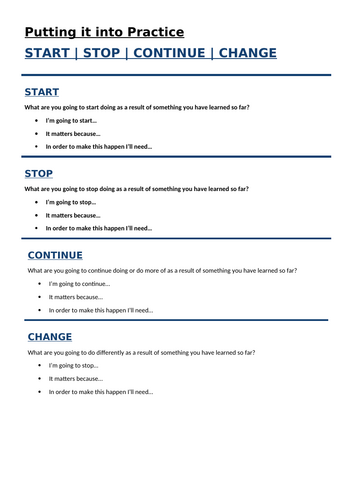 Start Stop Continue Change- SEN Resource