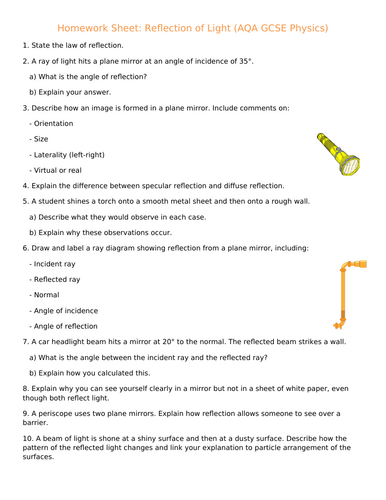 NEW (2016) AQA GCSE Physics - Reflecting light homework
