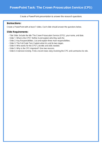 Law lesson - Role of the CPS - full lesson with tasks
