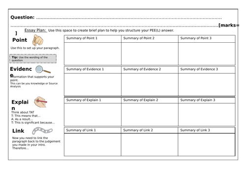 PEEL Paragraph Worksheet (Y9+) – Perfect for Essay Writing & Assessment Prep