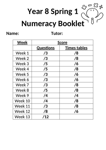 Year 8 Spring Term Numeracy Booklet with Cross-Curricular Links