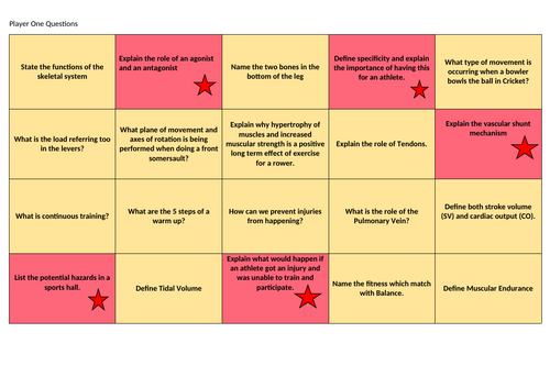 GCSE PE OCR Snakes and Ladders