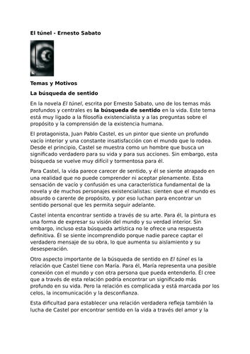 El túnel – Ernesto Sabato – Themes and Motifs – The Search for Meaning