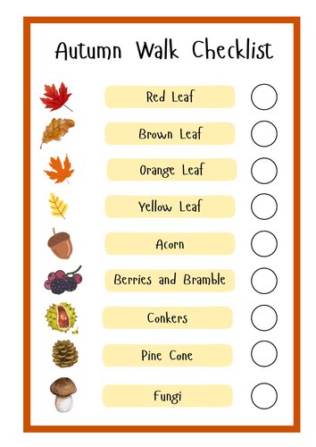 Autumn Walk Checklist - Seasons Topic