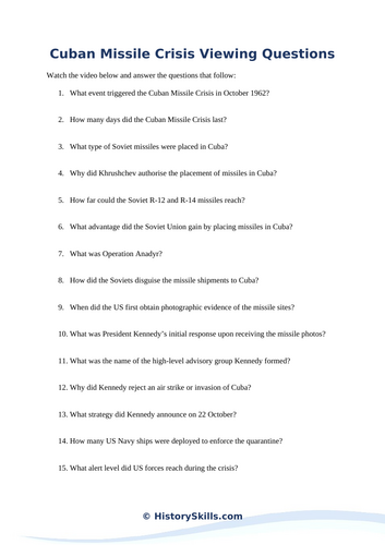 Cuban Missile Crisis Video Viewing Comprehension Worksheet