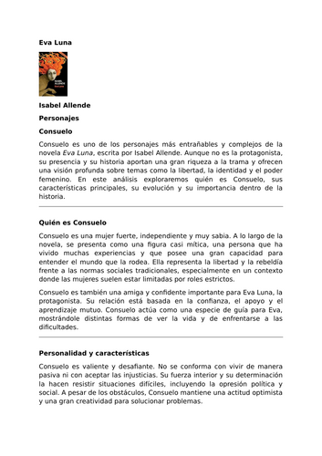 Eva Luna by Isabel Allende – Characters – Consuelo