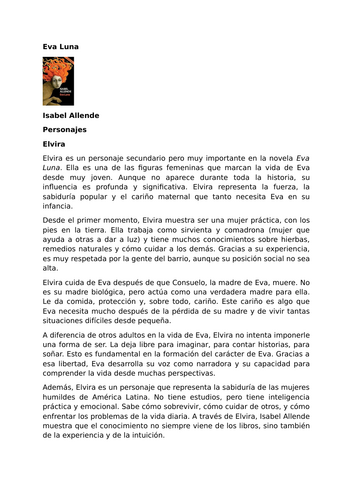 Eva Luna by Isabel Allende – Characters – Elvira