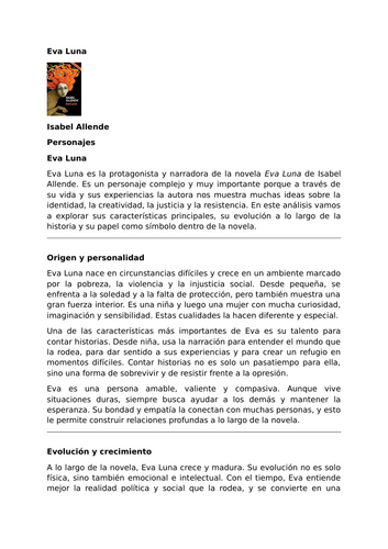 Eva Luna by Isabel Allende – Characters – Eva Luna