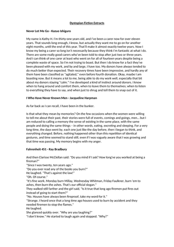 Dystopian Fiction Extracts Worksheet