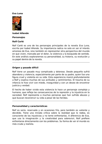 Eva Luna by Isabel Allende – Characters – Rolf Carlé