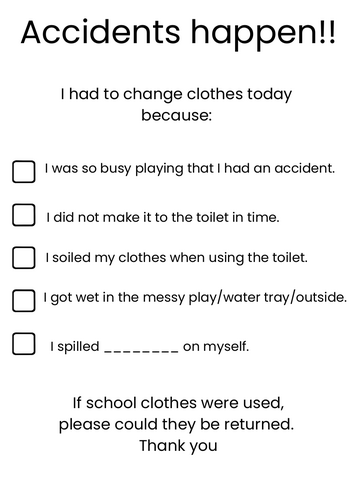 Accidents happen! - note home for parents