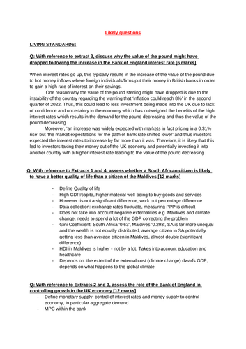 Economics B A level A* Model Answers to Frequent Questions