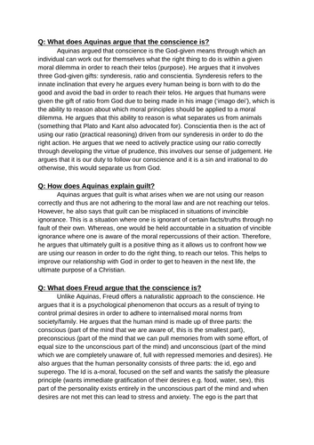 A Level RS Conscience notes
