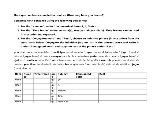 Hace que sentence completion practice (How long have you been..?)