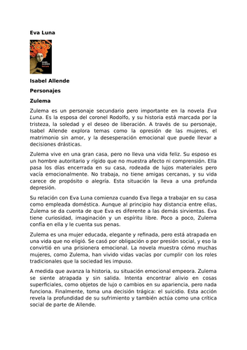 Eva Luna by Isabel Allende – Characters – Zulema