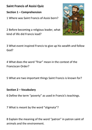 Saint Francis of Assisi Quiz