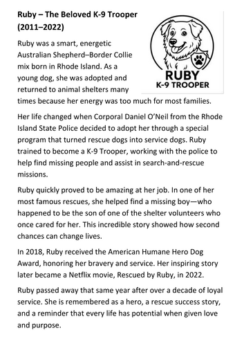 Ruby K-9 Trooper Handout