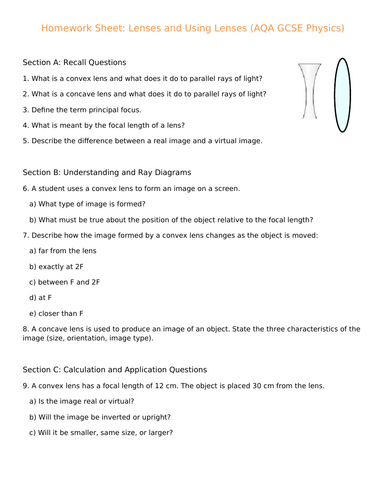 NEW (2016) AQA GCSE Physics - Lenses homework
