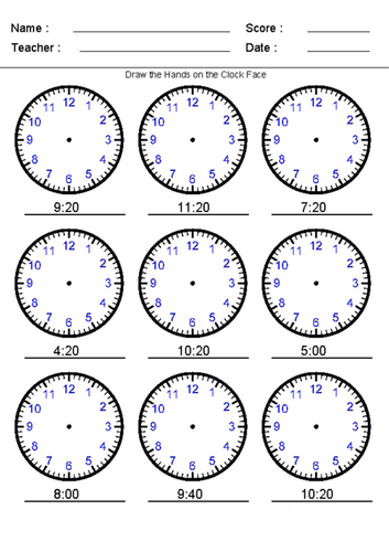 Drawing Hands On A Clock Face - Learning Activity