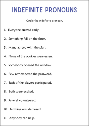 Possessive and Indefinite Pronouns Grammar Worksheets for Grade 1, 2, 3