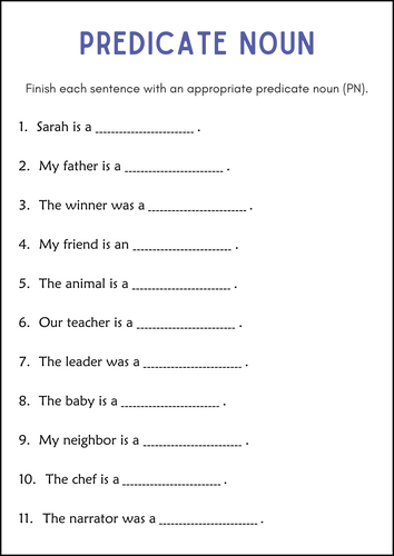 Linking Verbs and Predicate Words - Grammar Practice Worksheets for Grade 2, 3