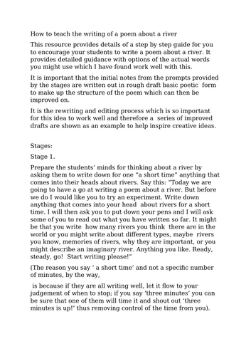 How to teach the writing of a poem about a river