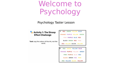 Psychology Taster Session (Introductory fun lesson) with activities