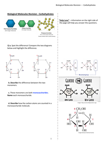 Biological Molecules Carbohydrates Monosaccharides, Disaccharides, Polysaccharides A-level Biology