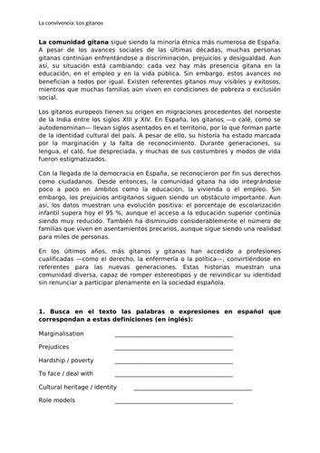 Los gitanos- hoja de trabajo