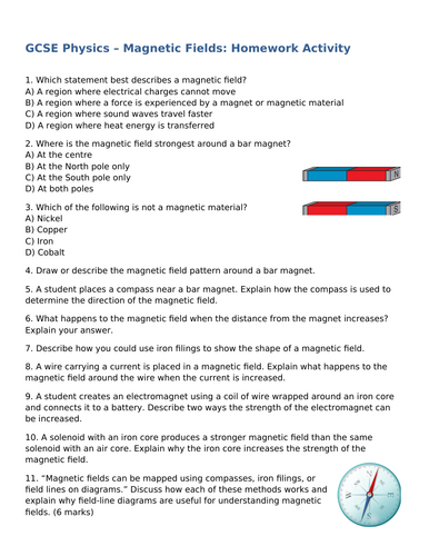 NEW (2016) AQA GCSE Physics - Magnetic Fields Homework