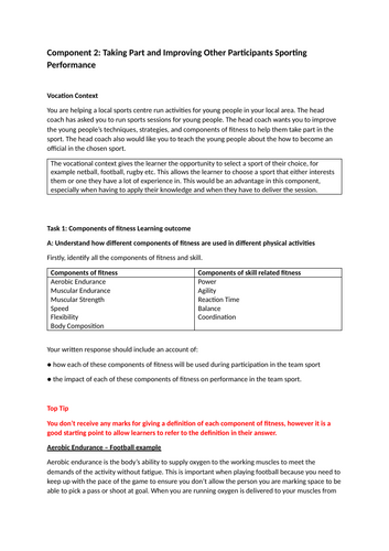 BTEC Tech Award in Sport (Level 2) - Component 2 Teachers Guide to Tasks