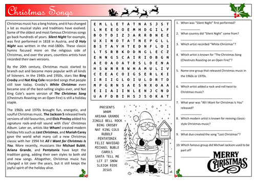 Christmas Music Worksheet (Cover Lesson)
